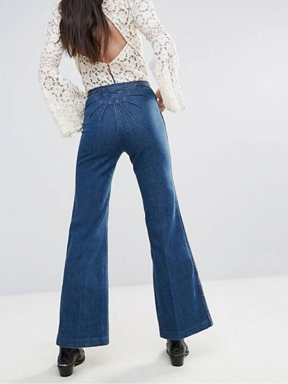 Free People Jeans with Sunburst Seam Detail